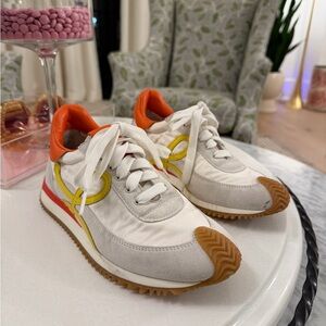 Loewe Off-White Sneakers with Orange Heel and Yellow Accent